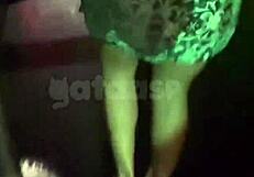 Married woman meets two young guys at the club, teases in front of her husband, then fucks them in the street.