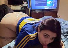 Playing video games when my hot Bostera girlfriend shows up