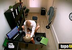Naive Hungarian hottie rides hard on office desk