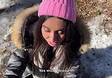 I had real sex in a snowy winter forest with a hot creampie