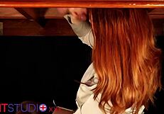 office secretary victoria greene deepthroats anonymous cock under the milking table at work