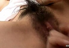 slim japanese teen with bushy pussy stars in intense uncensored jav amateur sex