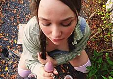 The adorable petite brunette turned out to be a SKINNY whore who LOVES outdoor POV RIDING in the garden