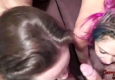 Amateur Brazilian Brunette In FFM Threesome With Cum In Mouth