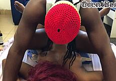 Amateur couple shares passionate missionary fuck after work, with girlfriend moaning from big black cock.