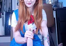 Asuka in cosplay dominates Shinji with rough femdom after his kiss attempt in dorm trailer